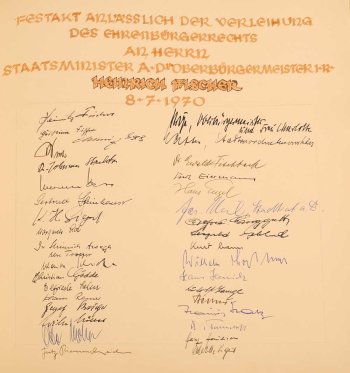 Ehrenbürgerrecht an Heinrich Fischer (1970) Orginal Unterschriften 