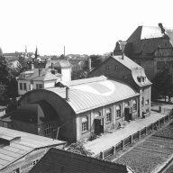 Lazarett in der Turnhalle des Turn- und Fechtclubs (TFC) im April 1940. Rechts im Bild die Eberhardschule