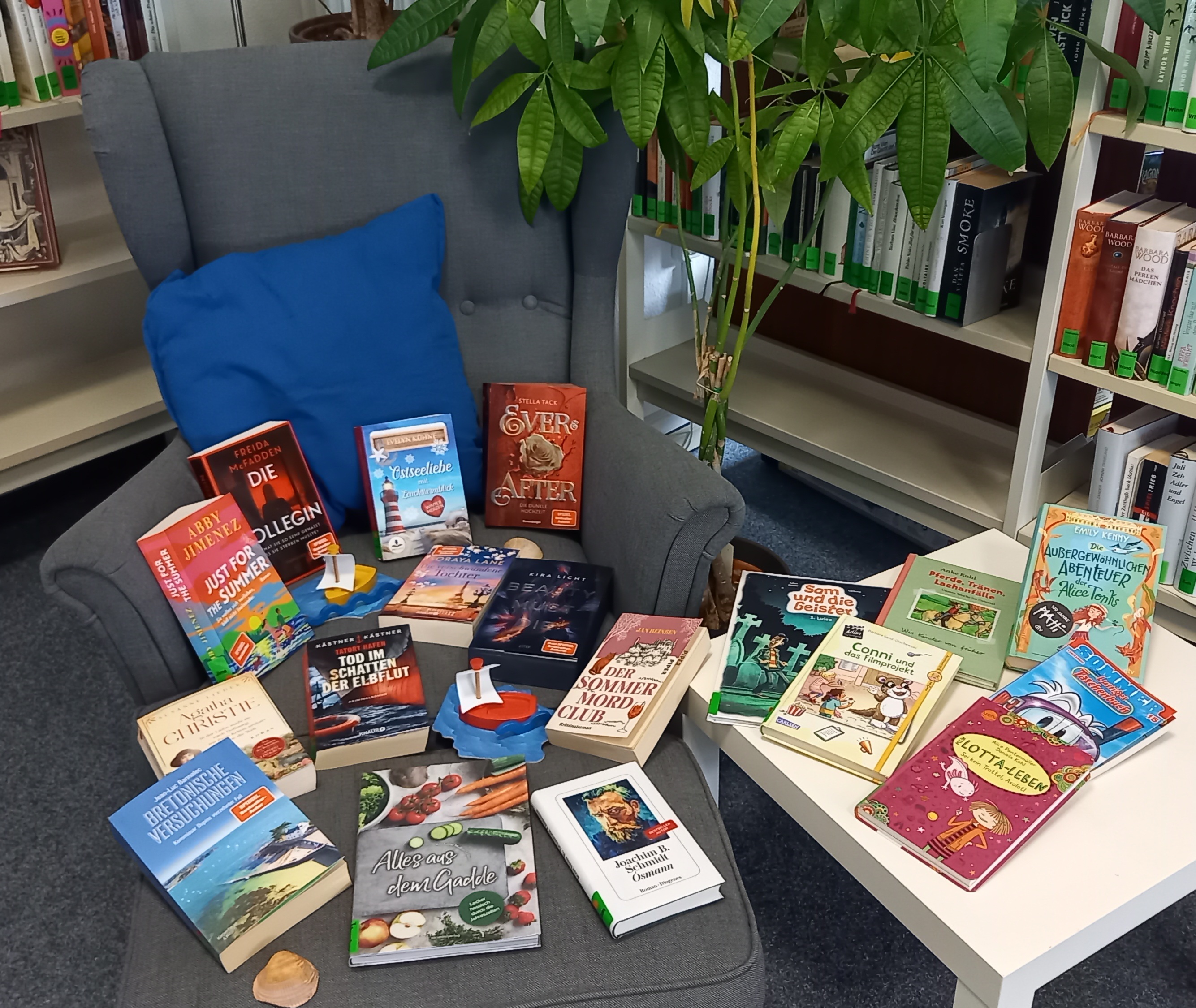 Bücher liegen auf Tischen